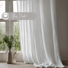 Linen Gauze Voile Curtain For Single Rod, Unlined - Silver Eyelets - trắng - Xem 2