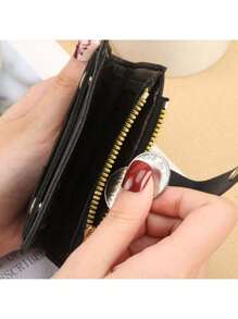 Women's Large Capacity Snap Fastener Coin Purse Foldable Multi-Function Clutch Bag With Multiple Zippers & Card Slots For Women Wallet Mini Wallet Purse Wallet Small Wallet - Black - View 6