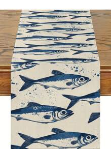 1pc Fish Pattern Table Runner, Modern Style, Daily Home Decor Table Runner, Kitchen Decor, Minimalist And Elegant, Suitable For Home Kitchen Decor And Event Parties - Multicolor - View 8