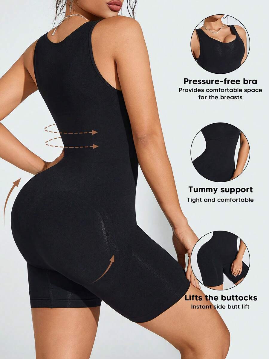 Women Solid Color Fashionable Slimming Waist Lift Hip Jumpsuit - Black - View 1