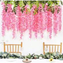12pzs Flores Artificial Wisteria Decoración Fiesta Boda 1.1m - Rosa rosa - Ver 5