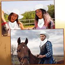 1/2X COWBOY HAT AND BANDANA WILD WESTERN FANCY DRESS COSTUME ACCESSORY - White - View 3