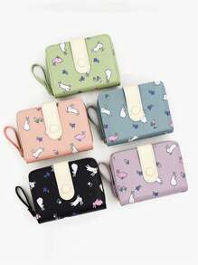 Girl's Cartoon Rabbit Wallet, Student Zipper Coin Purse, Ladies Short Wallet, Tri-Fold Coin Pouch, Multi-Card Holder - Multicolor - View 1