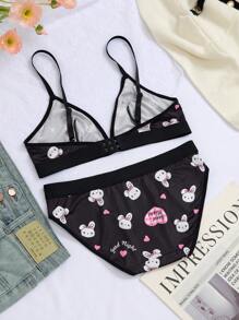 Sanrio طقم 2 قطعة من بنطلونات داخلية ذات خصر مرن وصدريات للنساء مطبوع عليها طبعة 'هلو كيتي' - الأسود - مشاهدة 7