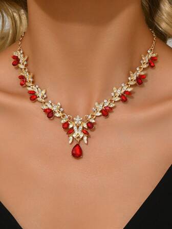 1 Pc Fashionable & Elegant Crystal Rhinestone Pendant Necklace, Women Jewelry, Bridal, Party/Holiday Gift