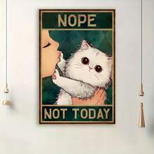 Framed 1pc Framed Canvas Wall Art - "Nope, Not Today" Funny Cat Poster With Wooden Frame, Ready-To-Hang Humorous Pet Lover Gift For Home Decor, Humorous Artwork | Whimsical Decor | Canvas Print - Framed - View 2