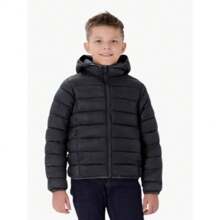 Unisex Lined Puffer Jacket For Kids - 黑色 - 查看 1