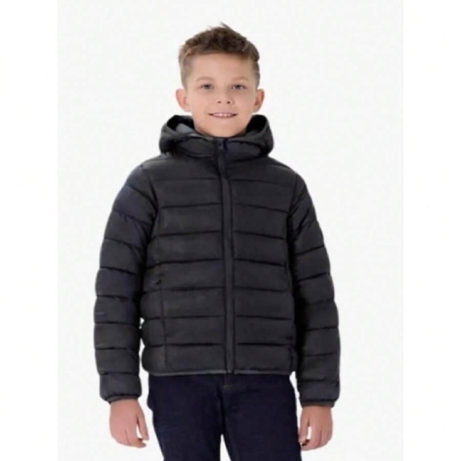Unisex Lined Puffer Jacket For Kids - 黑色 - 查看 1