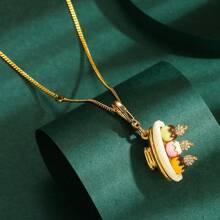 1pc Elegant Enamel Ice Cream Banana Split Pendant Necklace, Suitable For Women's Daily Wear