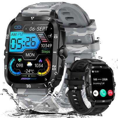 EIGIIS Smartwatch para hombres de 1,96 pulgadas, resistente al agua 3ATM, duradero, smartwatch deportivo con batería de 430mAh, monitoreo del sueño, función de llamada al aire libre, compatible con iOS y Android