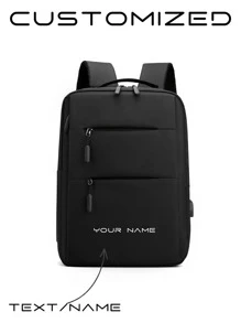 Customized Backpack, Computer Bag, Customized Name, Custom Text, DIY, Solid Color, Minimalist, Large Capacity, Lightweight, For School, Work, Commute, Travel, Gift, Unique, Nylon