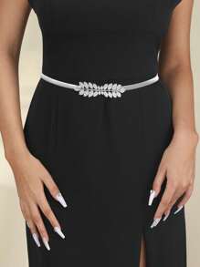 1pc Women's Fashion Versatile Gold/Silver Leaf Elastic Waist Belt