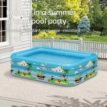 1pc Large 3-Ring Inflatable Swimming Pool, Bright Cartoon Print, Suitable For Whole Family, Versatile Entertainment Equipment For Yard, Durable, Easy Installation, Space-Saving, Portable, Can Be Used For Sand Play, Water, Raising Fish, An Excellent Gift