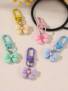 5pcs Colorful Spring-Themed Macaron Bow Metal Spinning Keychains, Cute Cartoon Design