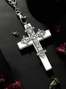 1 件藤蔓十字架项链，时尚哥特式 Y2K 银十字架项链，信仰十字架项链适合男女日常佩戴、聚会、角色扮演配饰
