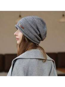 Warm Knitted Hat With Ear Flaps - Solid Color, Elastic And Lightweight, Suitable For Winter Warmth - 卡其色 - 查看 2