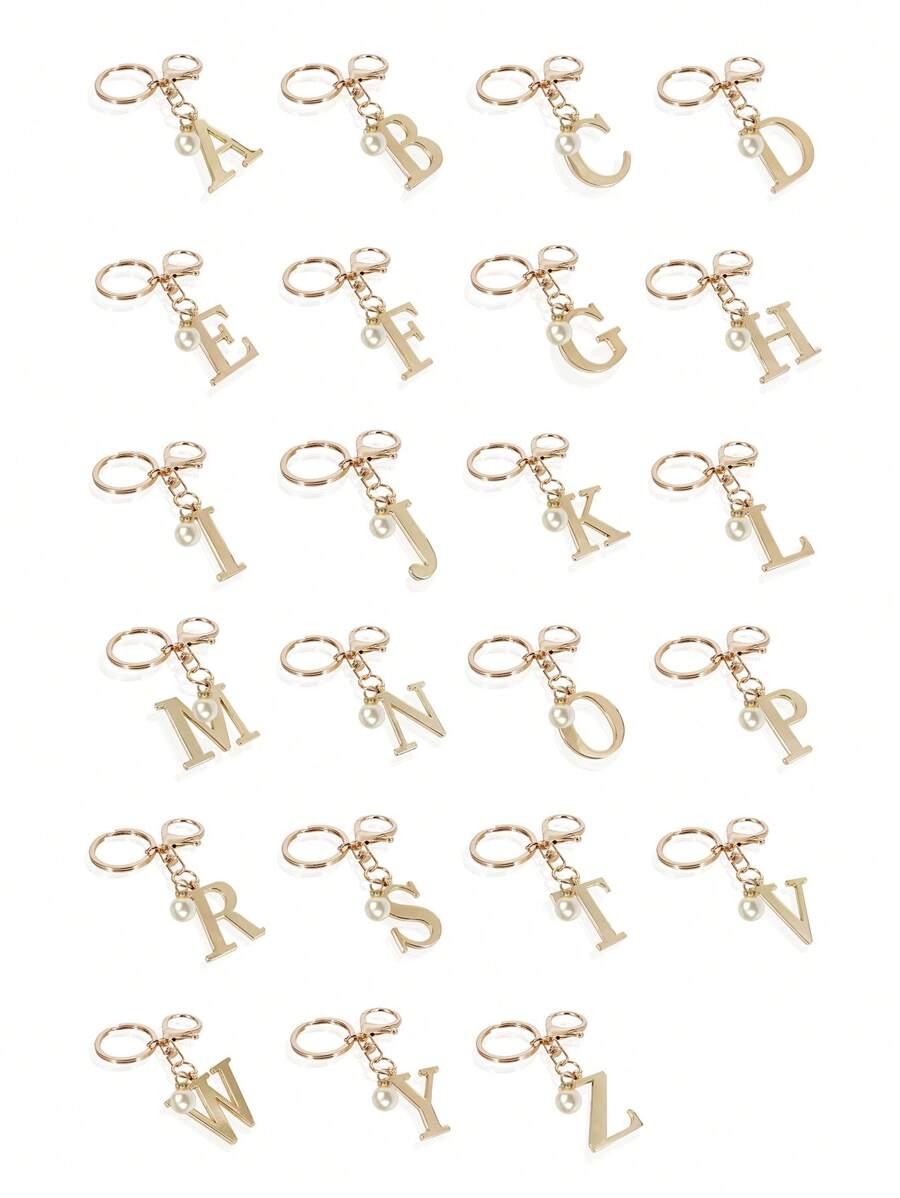 这款高级优雅的金色字母钥匙扣，A-Z 3D字母吊坠，时尚合金材质，饰以珍珠，可作包包、背包、汽车钥匙链，是女士的完美配饰，也是情侣的绝佳礼物。经典简约的钥匙扣，既可作装饰品，也可作包包配饰，适合赠送给朋友、家人、情侣、女友，也是一份重要的礼物和节日纪念品。