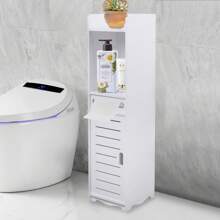 Armadio contenitore per il bagno, porta-rotolo di carta igienica, mobiletto di archiviazione per bagno da posizionare accanto al water per spazi ridotti, con porta-rotolo, adatto per bagno, soggiorno e altro - decorazione bianca per il bagno di casa, organizzatore di make-up estivo, per la ripresa della scuola