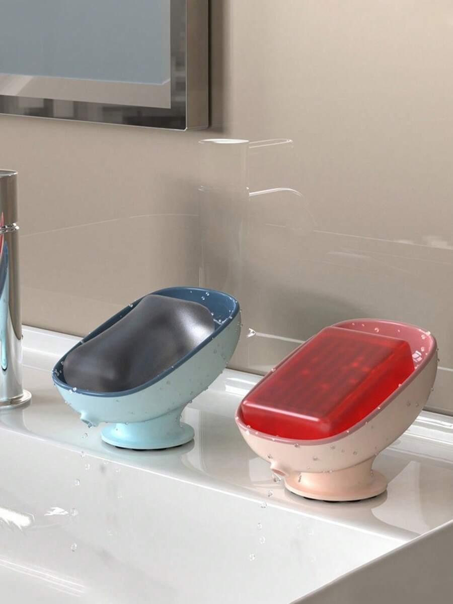 2pcs Luxury Soap Dish Holder Set, Suction Cup Bathroom Vanity Countertop Storage Rack - Multicolor - View 1