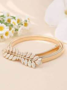 1pc Women's Fashion Versatile Gold/Silver Leaf Elastic Waist Belt
