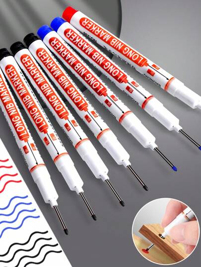 5pcs Large Tip Permanent Markers - Waterproof, Non-Bleeding, Suitable For Woodwork, Construction, DIY Crafts - Medium Tip Size, Applicable To Wood, Plastic, Glass, Metal, Artificial Leather, Construction Tools & More, Stylish Pen Design With Waterproof Ink, Woodworking Tools Back To School