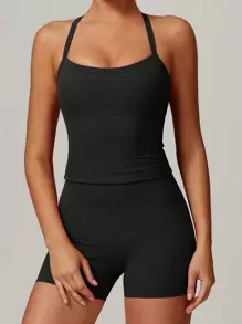 MASKERT 春夏女士运动服背心健身服紧身跑步服高弹力健身瑜伽服家居休闲舒适亲肤 - 黑色 - 查看 5