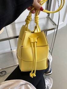 1 pieza Bolso tipo cubo de moda mini, bolso de mano casual y versátil tejido para mujer, bolso transversal de alta gama para el trabajo, bolso de diseño exclusivo para el hombro para uso diario