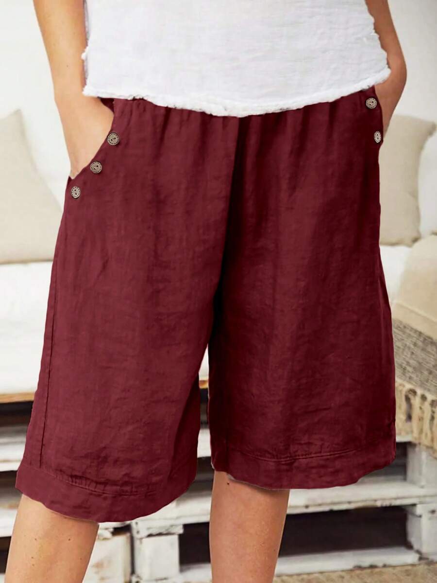 Women's Solid Color Simple Casual Pants, Summer - Burgundy - View 1