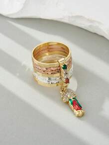 1 pieza Anillo artesanal de Tadeo de tres colores con colores de gemas aleatorios, adecuado para uso diario y de fiesta para damas, regalo ideal para amigas y mejores amigas
