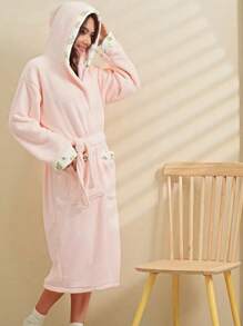 1pc Solid Color Embroidery Ladies Bath Robe *Please Refer To Size Chart When Purchasing* Teenage Bathrobe, Quick Drying Super Soft Coral Fleece Absorbent, Suitable For Sauna/Beach/Pool/Bathroom Back To School - Multicolor - View 9