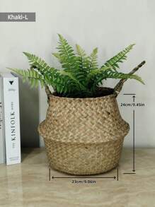 1 pieza Cesta de plantador de paja de mar tejida a mano - Maceta plegable para interiores/exteriores, decoración del hogar bohemia. Cesta de plantador de paja de mar, Cesta de paja de mar con flecos, Cesta de planta plegable, Plantador de paja de mar