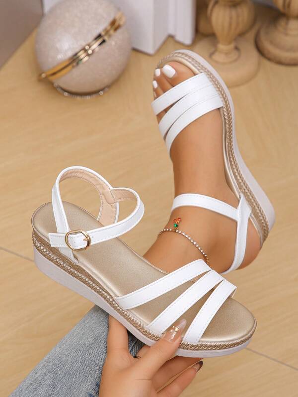 Sandalias de plataforma blancas minimalistas para mujer, elegantes, cómodas y versátiles, aptas para el uso diario y exterior, sandalias de verano con suela gruesa
