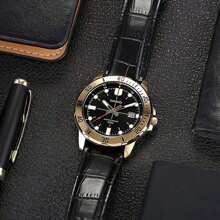 Relógio Masculino C asio Collection Dourado com Pulseira de Couro Preto MTP-VD01GL-1EVUDF