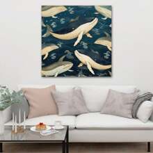 1 Piece Home Decor Wall Framed Canvas Whale Pattern Home Decor Framed Canvas Wall Art Paintings For Living Room - Canvas Framed Print Wall Artworks Bedroom Decoration Office Wall Decor - Multicolor - View 4