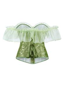 Top formal con corpiño de encaje, tirantes y cintura de jacquard para mujer, cinturón sin tirantes para banquete