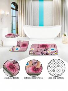 1 Stück / 4 Stücke farbenfrohe abstrakte Blumen Kunstwerke Multifunktions Badezimmer wasserdichter Duschvorhang mit 12 Haken, rutschfeste Badmatte, U-förmige Toilettenvorlage und runde Toilettendeckelabdeckung, Badezimmer Set für alle Szenarien Schulanfang