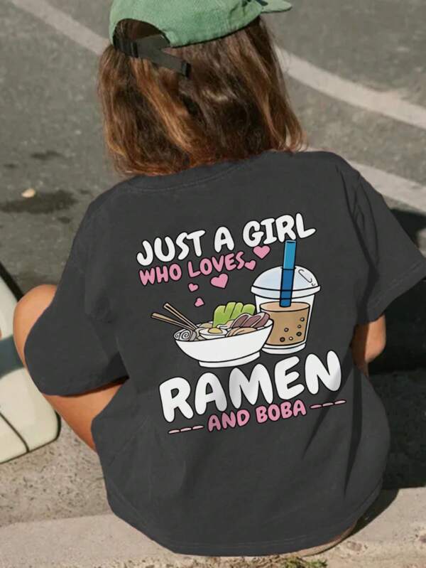 A Dress For Girls With Casual Printed Round Neck Pullover Short-Sleeved T-Shirt For Summer Students' Young Children's Clothing - Sweet Milk Tea And Noodles With Striking T-Shirts Will Definitely Make Children Smile! Cute Tops Out Summer Tops Tween Girl Clothes Girls Summer Clothes