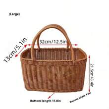 1pc Outdoor Picnic Basket, Wicker Imitation Woven Shopping Basket, Outdoor Fruit Basket, Gift Basket, Vegetable Basket, Handheld Basket, Made Of Anti-Rattan PP Material