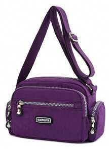 女士休闲尼龙钱包，轻便拉链小包，防水斜挎单肩包 - 紫色 - 查看 2