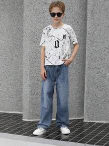 Jeans de pierna recta holgados con efecto teñido anudado muy desgastado, look vintage rasgado y destruido