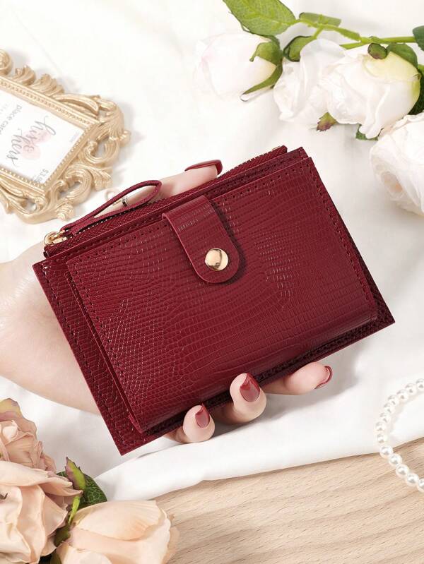 Burgundy Bag Charry Red Bag Wine Red Bag,Fashionable Burgundy Purse With Embossed Tactile Feel And Snap Closure - High-Quality Leather Women's Wallet With Multiple Card Slots, Zippered Coin Pocket, And Durable Scratch-Resistant Hardware