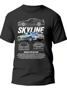 Camiseta con estampado de diseño gráfico Nissan Skyline modelo Legend, camiseta informal de manga corta de verano, algodón pesado de 220g - Negro - Ver 1