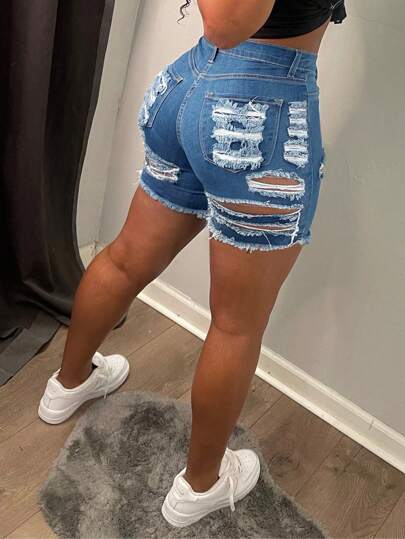 MUZZ Light Blue Pant Cow Girl Outfits For Women Denim Suit For Women Summer Vacation Casual Party Denim Shorts Music Festival Fashion Sexy Ripped Stretch Skinny Straight Shorts Jeans Beach Hot Pants With Pockets Club Outfits For Women