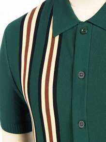 Maglione a maniche corte con bottoni, colletto polo a righe, casual, adatto a primavera/estate, per uso quotidiano, attività all'aperto, streetwear, feste, vestibilità classica, stile elegante, girocollo, leggero, abbigliamento versatile, vestibilità regolare, cardigan a maniche corte per uomo