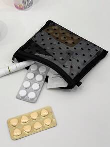 1 pièce/set Mini pochette de médecine avec motif en forme de cœur et de maille, sac de maquillage portable en nylon transparent, sac de cosmétiques minimaliste avec fermeture éclair, sac interne multifonctionnel pour les voyages, porte-monnaie, organisateur de bijoux, cadeau de style pour la nouvelle session, le printemps/début de l'été, l'anniversaire, les vacances, les voyages, la rentrée scolaire, étui à maquillage, nouveau style en 2025