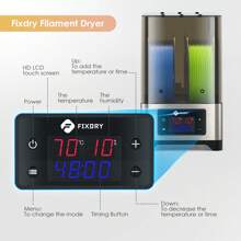 3D Drucker Filament Trockner, PTC Dehydrator Trockner Box, Temperatur Feuchtigkeitskontrolle, 2 Spule kompatibel mit 1.75mm, 2.85mm, 3.00mm - Silber - Übersicht 7