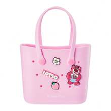 Miniso Túi Bento nhỏ có lỗ họa tiết Disney - Túi tote PVC nhiều màu sắc với hình ảnh nhân vật hoạt hình, không có khóa cài, lý tưởng cho sử dụng hàng ngày, túi tote thông thường | Túi tote rực rỡ | Túi tote bền, túi tote dễ thương - Hồng - Xem 6