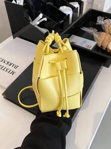 1 pieza Bolso tipo cubo de moda mini, bolso de mano casual y versátil tejido para mujer, bolso transversal de alta gama para el trabajo, bolso de diseño exclusivo para el hombro para uso diario