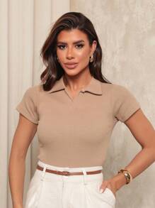 Women's Casual Elegant Polo Neck Shirt BlouseCasualElegantCuteCottonOffice - 米色 - 查看 1