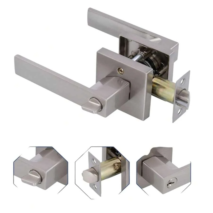 Homex Square Handle Lock For Bedroom Door With Silver Keys - Silver - View 1
